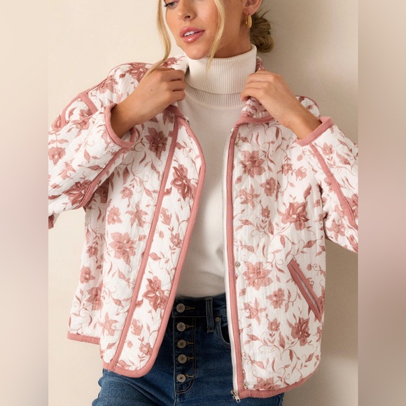 Storia floral cotton quilted jacket Dusty pink NWT